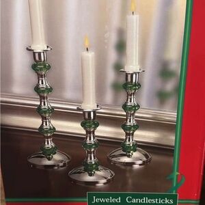 Elegant Silver and Green Candlesticks